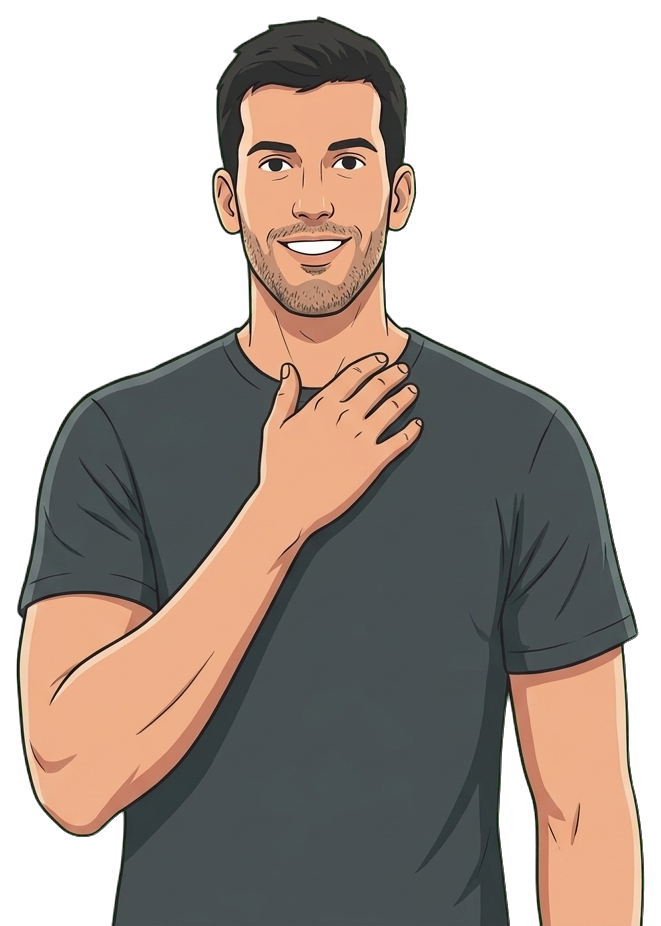 Illustration of Xavi Creus, close-up, smiling